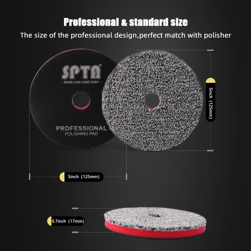 SPTA وسادات قطع ميكروفايبر SPTA 5" (125 مم)، 3 قطع وسادة ناعمة لإزالة الشمع، وسادة تطبيق الشمع للتفاصيل، للتشميع والتلميع وإزالة الخدوش والدوامات، ألياف فائقة النعومة - Image 2