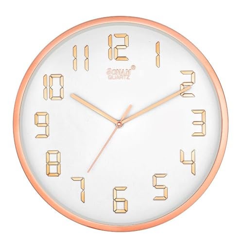 Sonam Silent Sweep Movement 12.5 Inches Wall Clock for Home (32x32 cm_ Rose Gold White)(Plastic) - Image 1