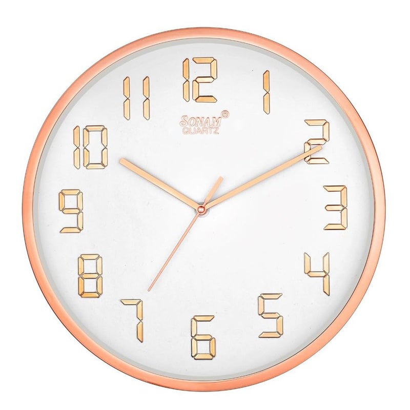 Sonam Silent Sweep Movement 12.5 Inches Wall Clock for Home (32x32 cm_ Rose Gold White)(Plastic) - Image 3