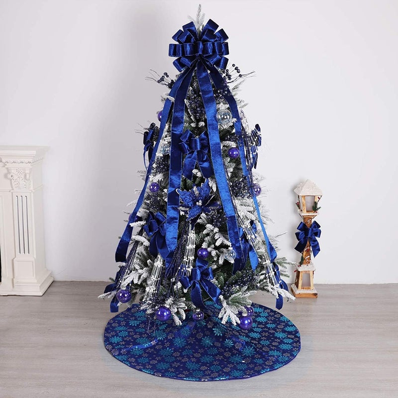 BUVANE Christmas Tree Topper,48x13 Inches Velvet Toppers Bow,Large Decorative Bows for Christmas Decoration (Blue) - Image 5