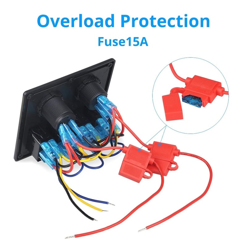 Wivplex 12V/24V Car Boat Rocker Switch Panel with USB Charger - Image 2
