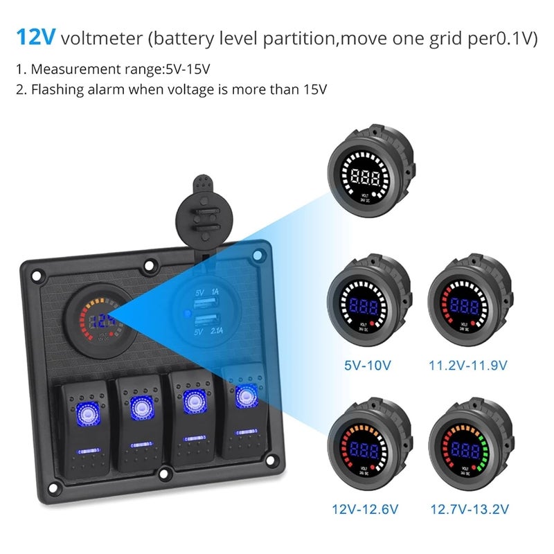 Wivplex 12V/24V Car Boat Rocker Switch Panel with USB Charger - Image 3