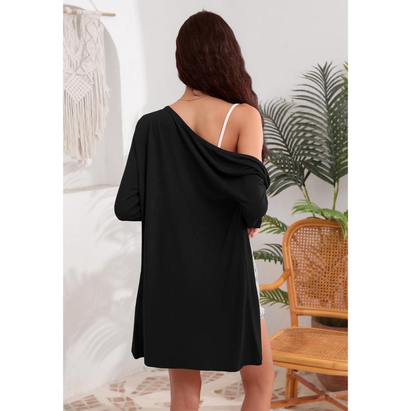 Witsmile Women's Long Sleeve Open Front Cardigan Casual Loose Lightweight Cardigans with Pockets for Fall(Black, Large) - Image 4