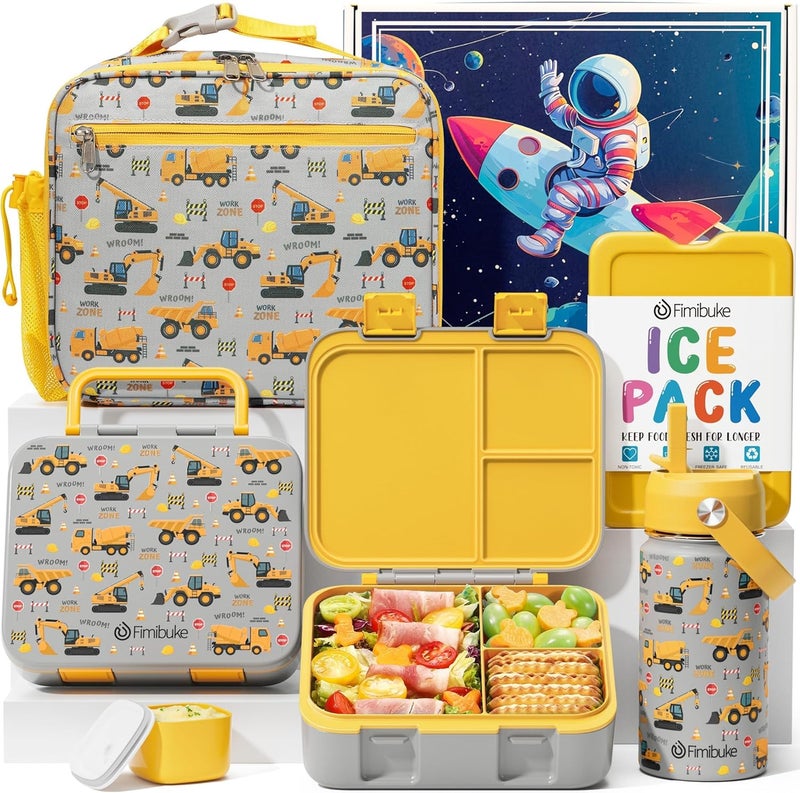 Fimibuke Bento Lunch Box for Kids - Toddler Snack Bento Box Container with 3 Compartments, Stainless Steel Water Bottle, Insulated Lunch Bag, Ice Pack Set for Ages 3-12 Girl Boy Daycare Back to School - Image 1