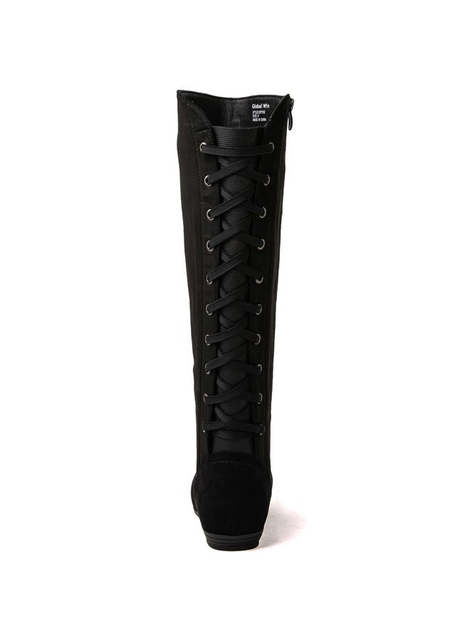 GLOBALWIN Women's Flat Fall Boots Strappy Knee High Boots Winter Boots For Women, 22yy02 Black, 10 - Image 5