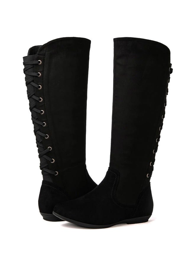 GLOBALWIN Women's Flat Fall Boots Strappy Knee High Boots Winter Boots For Women, 22yy02 Black, 10 - Image 2