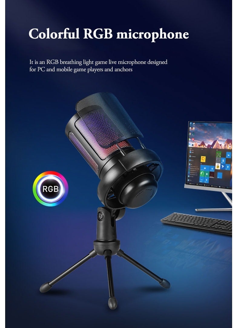 لعبة ميكروفون USB PC بودكاست مكثف ميكروفون ل Twitch تيار وسائل الاعلام دردشة على الانترنت RGB ميكروفون الكمبيوتر - Image 2