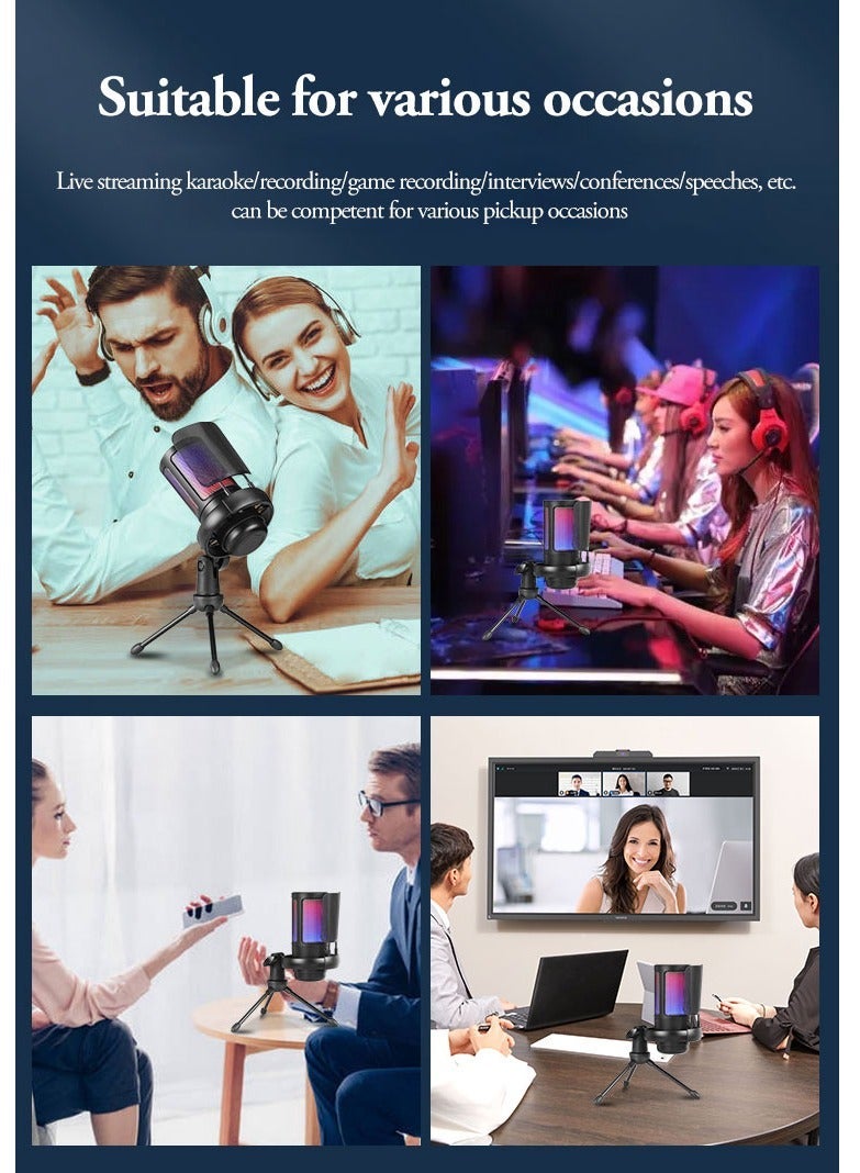 لعبة ميكروفون USB PC بودكاست مكثف ميكروفون ل Twitch تيار وسائل الاعلام دردشة على الانترنت RGB ميكروفون الكمبيوتر - Image 3