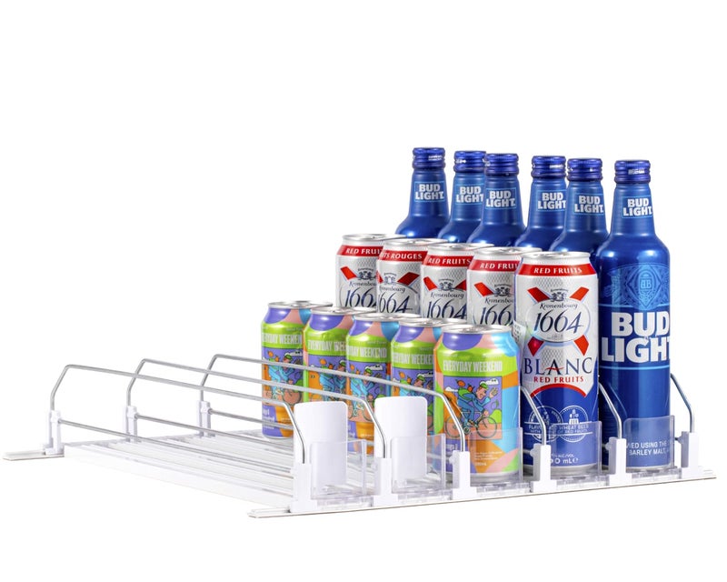 RULA Drink Organizer for Fridge, Self-Pushing Soda Can Dispenser for Refrigerator, Width Adjustable Beverage Pusher Glide - Holds up to 25 Cans (15" D, 5 Rows) - Image 1
