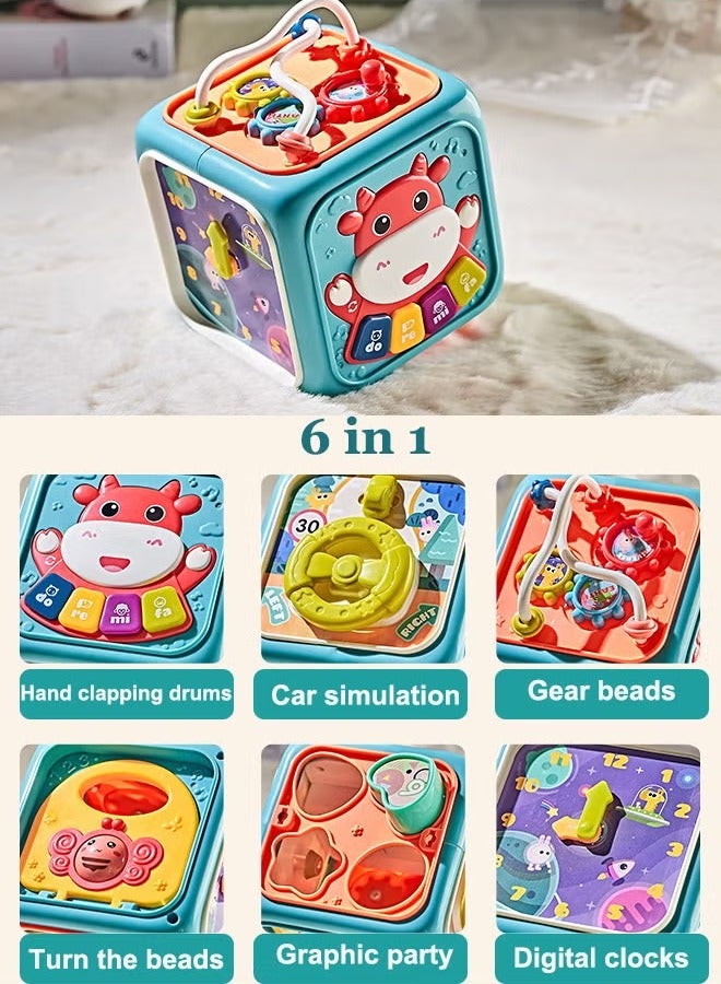Aissiora Early education hexahedron toys Children's Rubik's Cube toys Children's hands clap with tambourine Graphic matching    Color and shape cognition Early education music toys Educational toys 6 sides to play - Image 3