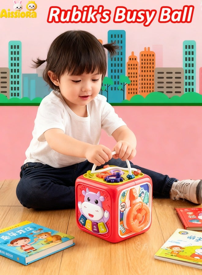 Aissiora Early education hexahedron toys Children's Rubik's Cube toys Children's hands clap with tambourine Graphic matching    Color and shape cognition Early education music toys Educational toys 6 sides to play - Image 1