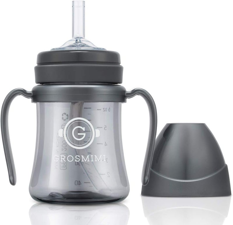 GROSMIMI Spill Proof no Spill Magic Sippy Cup with Straw with Handle for Baby and Toddlers, Customizable, PPSU, BPA Free 6 oz (Charcoal) - Image 1
