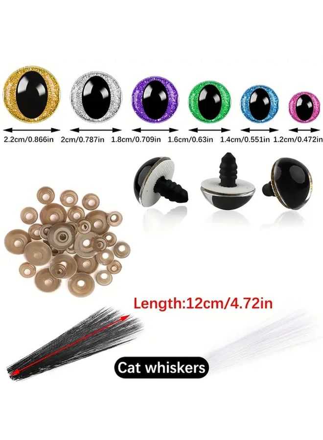 10 Glittery Cat Eyes and 20 Fake Cat Whiskers for Crochet Amigurumi Safety Eyes 1.4cm with Measuring Tool for DIY Halloween Decorations - Image 2