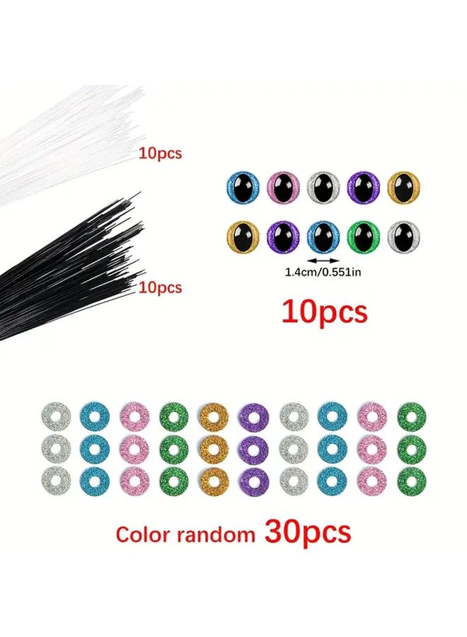 10 Glittery Cat Eyes and 20 Fake Cat Whiskers for Crochet Amigurumi Safety Eyes 1.4cm with Measuring Tool for DIY Halloween Decorations - Image 5