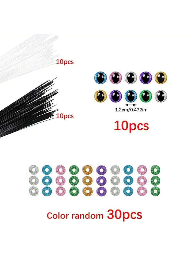 10 Glittery Cat Eyes and 20 Fake Cat Whiskers for Crochet Amigurumi Safety Eyes 1.4cm with Measuring Tool for DIY Halloween Decorations - Image 3