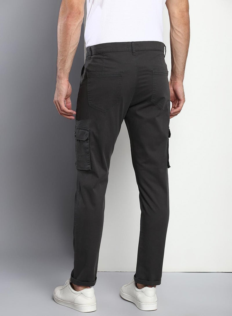 Dennis Lingo Men's Charcoal Grey Tapered Fit Cotton Trousers - Solid Pattern, Full-Length  - Image 3