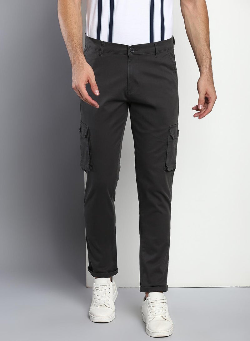 Dennis Lingo Men's Charcoal Grey Tapered Fit Cotton Trousers - Solid Pattern, Full-Length  - Image 5