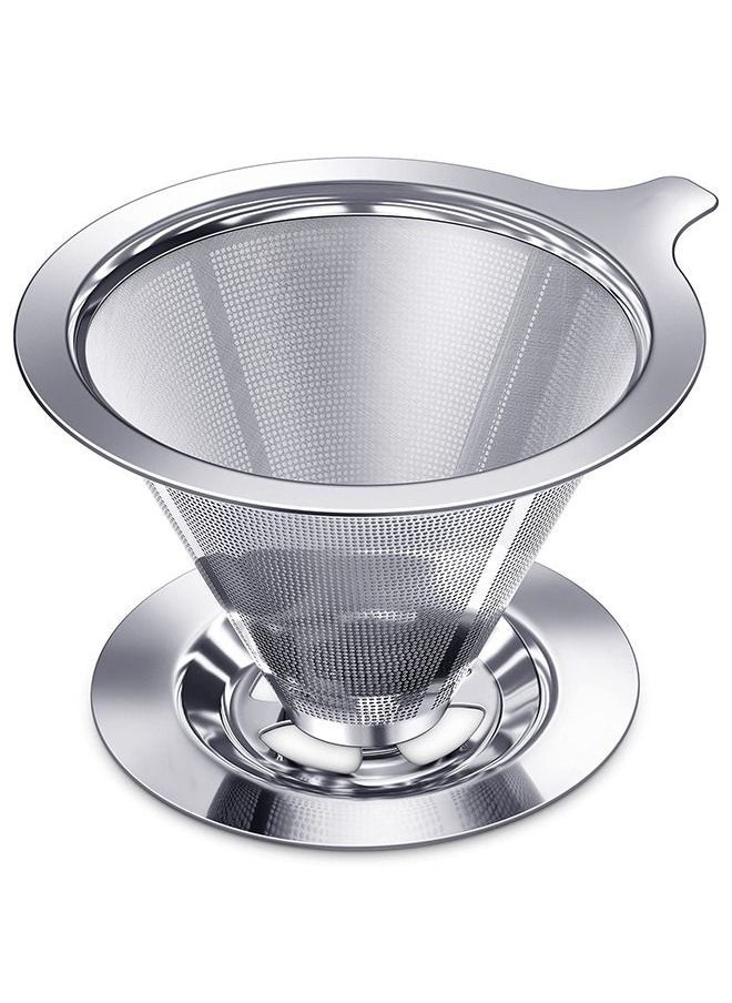 Stainless Steel Paperless Reusable Coffee Filter, Single Cup Coffee Maker 1-4 Cup With Non-slip Cup Stand - Image 1