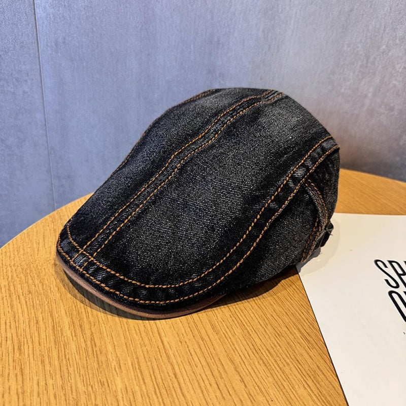 CNUSER Cotton Newsboy Cap,Breathable Ivy Gatsby Cabbie Beret Hat for Men's Women Driving Hunting Golf (Wash Denim Black) - Image 2
