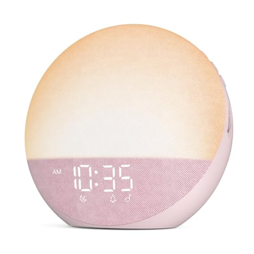 Odokee Sunrise Alarm Clock White Noise Machine: Natural Wake Up Light - Dimmable Clock with Bluetooth Speaker for Bedroom - 25 Sleep Sounds for Baby Adults Kids Sakura Pink - Image 1