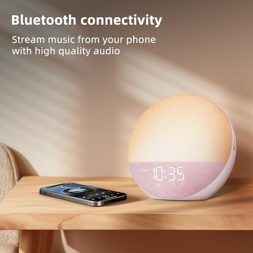 Odokee Sunrise Alarm Clock White Noise Machine: Natural Wake Up Light - Dimmable Clock with Bluetooth Speaker for Bedroom - 25 Sleep Sounds for Baby Adults Kids Sakura Pink - Image 3