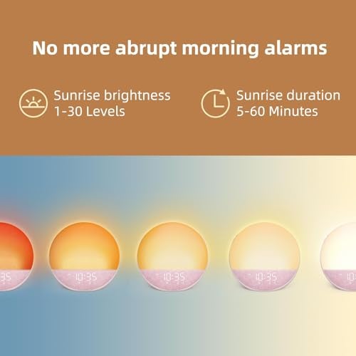 Odokee Sunrise Alarm Clock White Noise Machine: Natural Wake Up Light - Dimmable Clock with Bluetooth Speaker for Bedroom - 25 Sleep Sounds for Baby Adults Kids Sakura Pink - Image 2