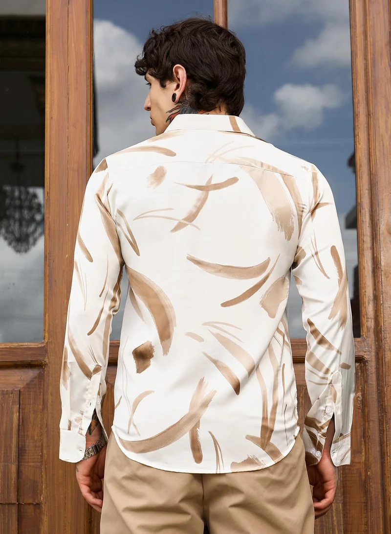 CAHOOT  Men's Chocolate Brown Contrast-Strokes Imprint Shirt for Men | Best Price UAE