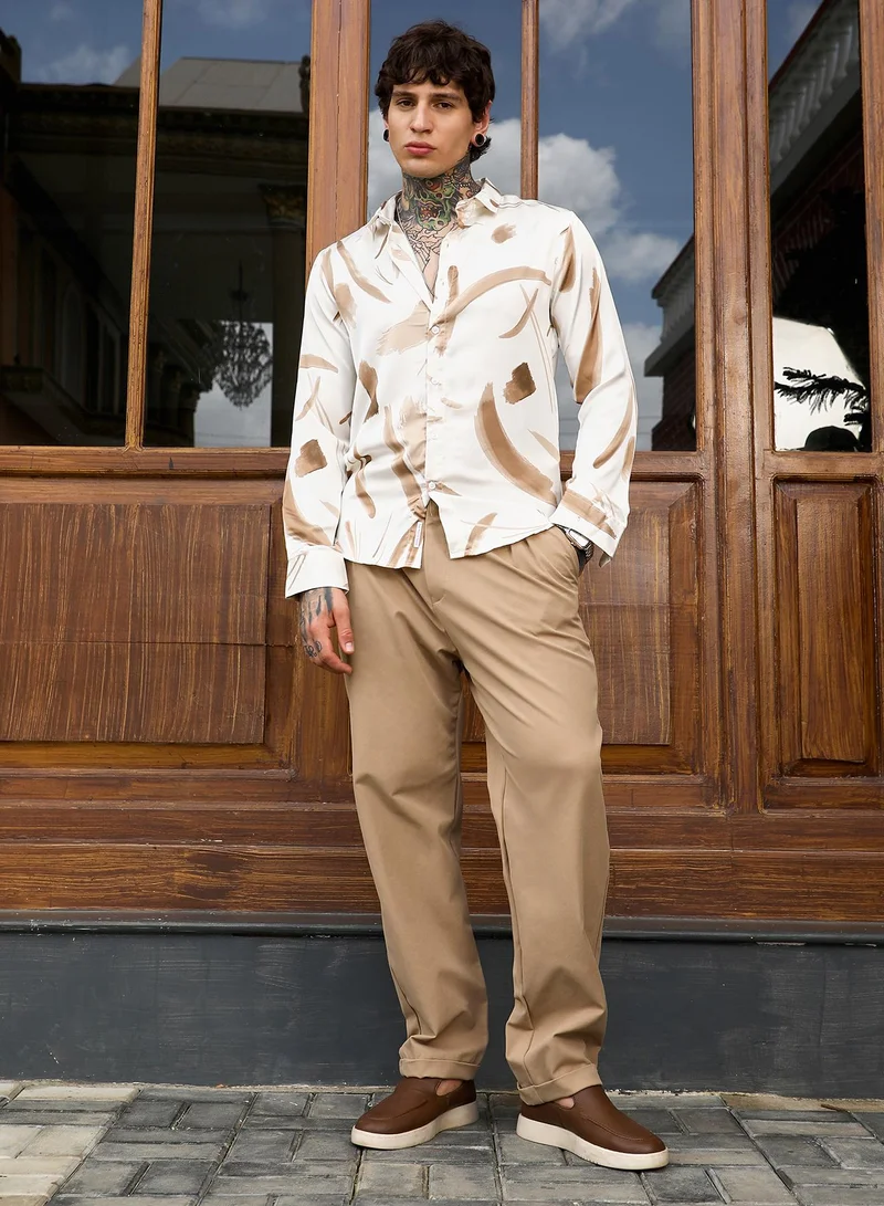 CAHOOT  Men's Chocolate Brown Contrast-Strokes Imprint Shirt for Men | Best Price UAE