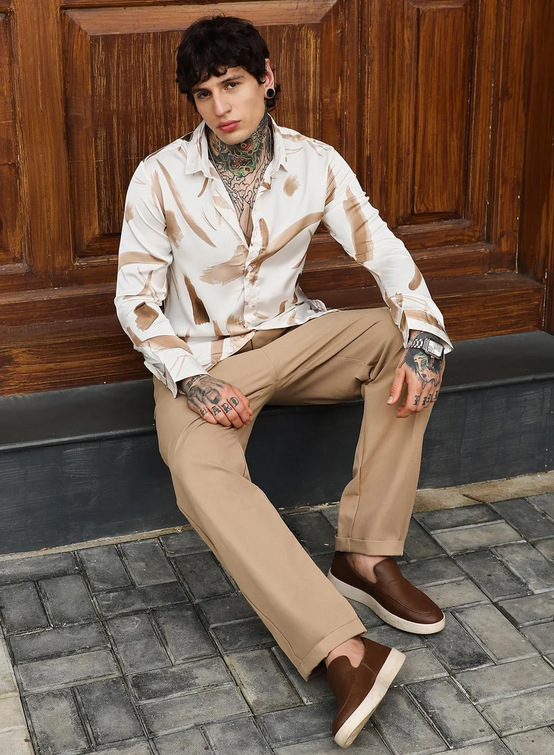 CAHOOT  Men's Chocolate Brown Contrast-Strokes Imprint Shirt for Men | Best Price UAE