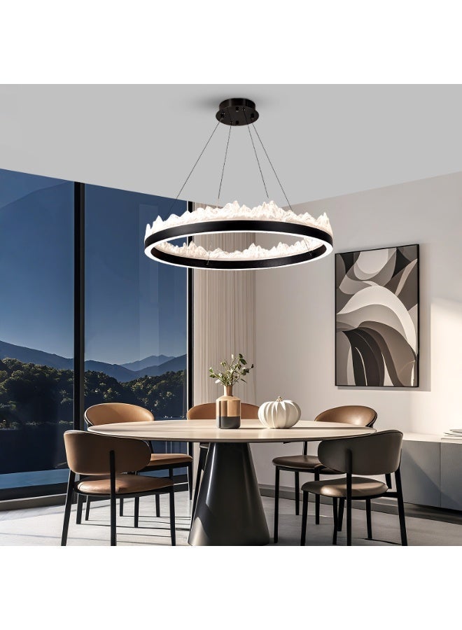 Bedroom Ceiling Chandeliers-Black Chandelier Of Creative Mountain-Shaped Circular LED Pendant Light - Big Size Black Led Chandeliers And Light Fixture For Aluminum + Resin Material, Adjustable Hanging Cord, Eye-Friendly and Glare-Free, Suitable for Dining Rooms, Restaurants,Living Rooms, and Kitchen Island - Year's Trending Item - Image 5