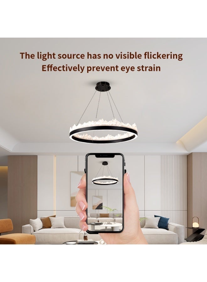 Bedroom Ceiling Chandeliers-Black Chandelier Of Creative Mountain-Shaped Circular LED Pendant Light - Big Size Black Led Chandeliers And Light Fixture For Aluminum + Resin Material, Adjustable Hanging Cord, Eye-Friendly and Glare-Free, Suitable for Dining Rooms, Restaurants,Living Rooms, and Kitchen Island - Year's Trending Item - Image 4