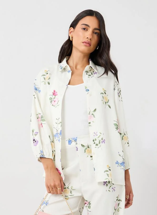 ستايلي Styli Floral Print Balloon Sleeves Buttoned Shirts