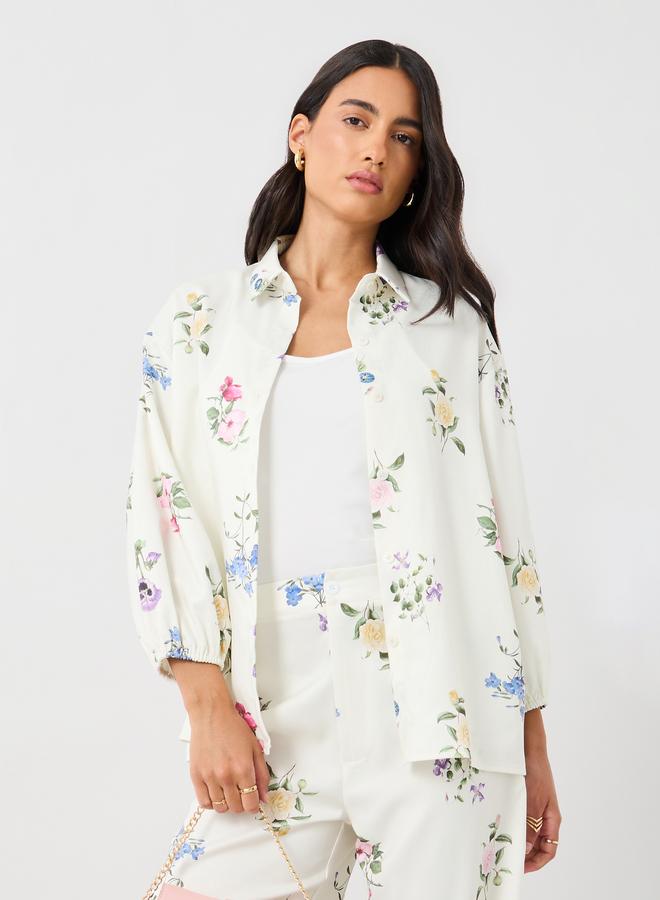 Styli Floral Print Balloon Sleeves Buttoned Shirts - Image 1