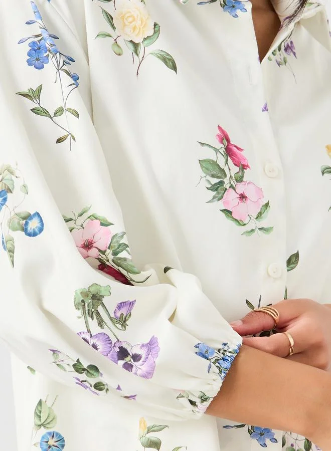 Styli Styli Floral Print Balloon Sleeves Buttoned Shirts