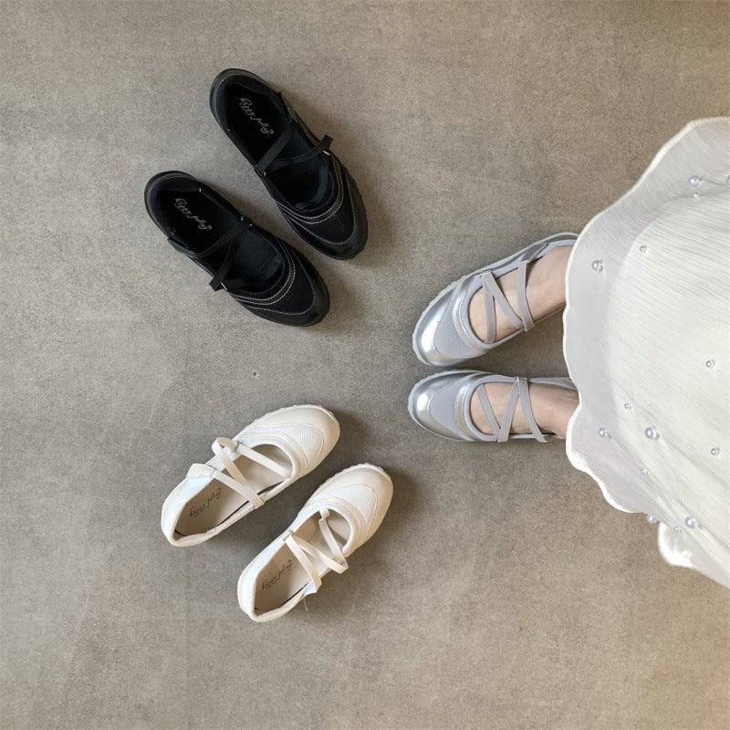 2025 Spring/ Soft Ballet Functional Single Shoes For Women With Elastic Band And Velcro, Shallow Mouth Sports Casual Shoes Sandals - Image 3