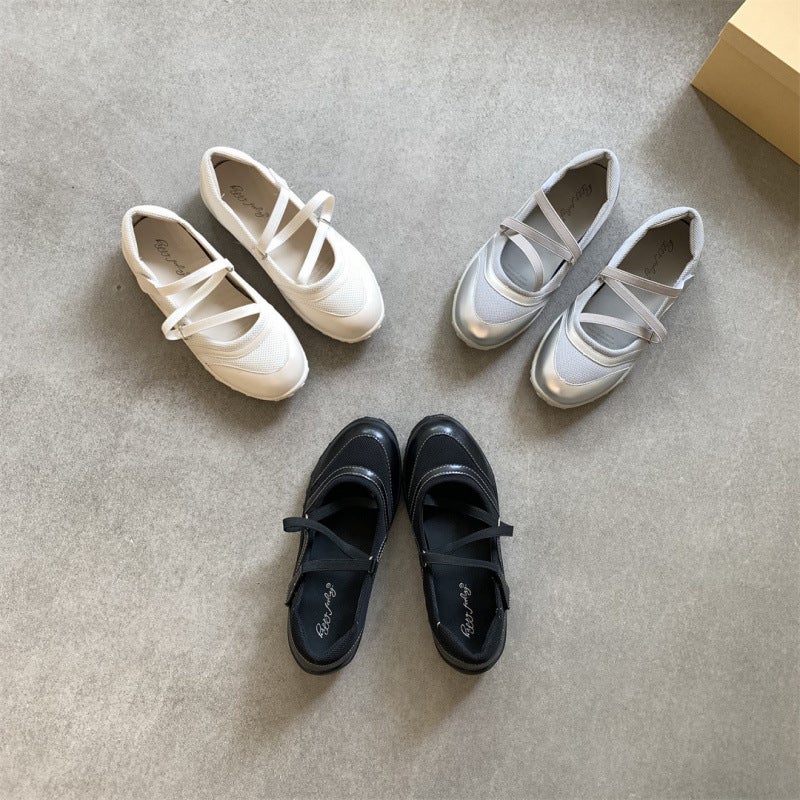2025 Spring/ Soft Ballet Functional Single Shoes For Women With Elastic Band And Velcro, Shallow Mouth Sports Casual Shoes Sandals - Image 4