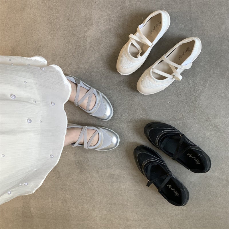 2025 Spring/ Soft Ballet Functional Single Shoes For Women With Elastic Band And Velcro, Shallow Mouth Sports Casual Shoes Sandals - Image 2