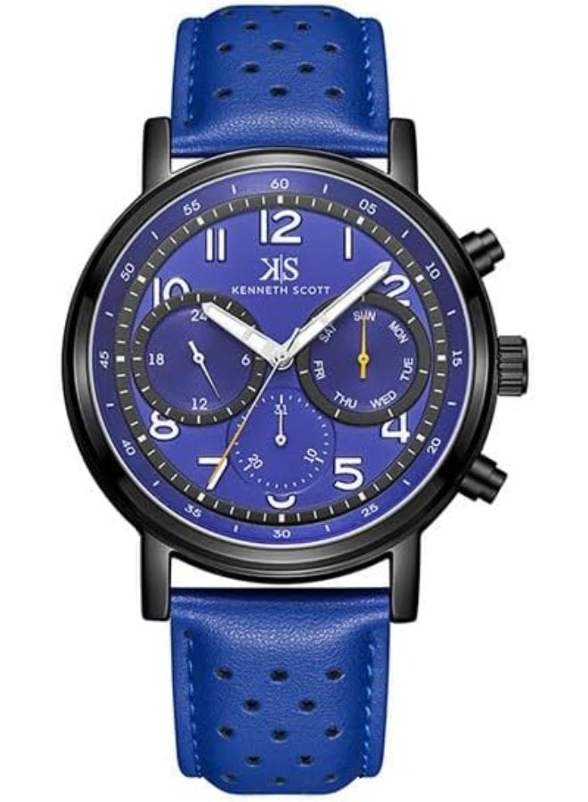 كينيث سكوت ساعة كينيث سكوت للرجال بحركة إبسون ، مينا تناظري وحزام جلدي - -، أزرق - Image 1