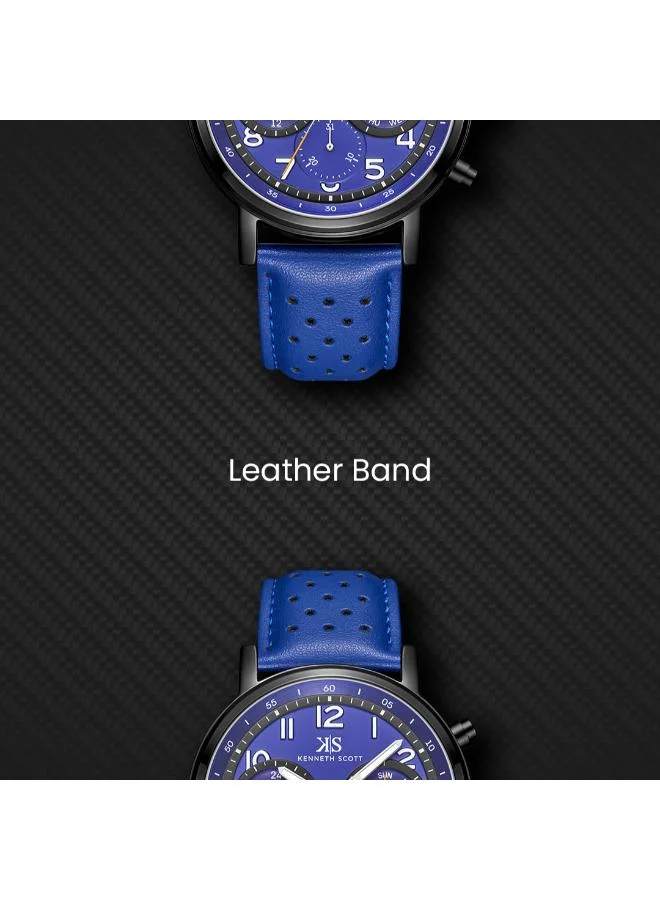 Kenneth Scott Blue Kenneth Scott Men's Epson VX9J Movement Watch, Analog Display and Leather Strap - K24119-BLNN, Blue for Men | Best Price UAE