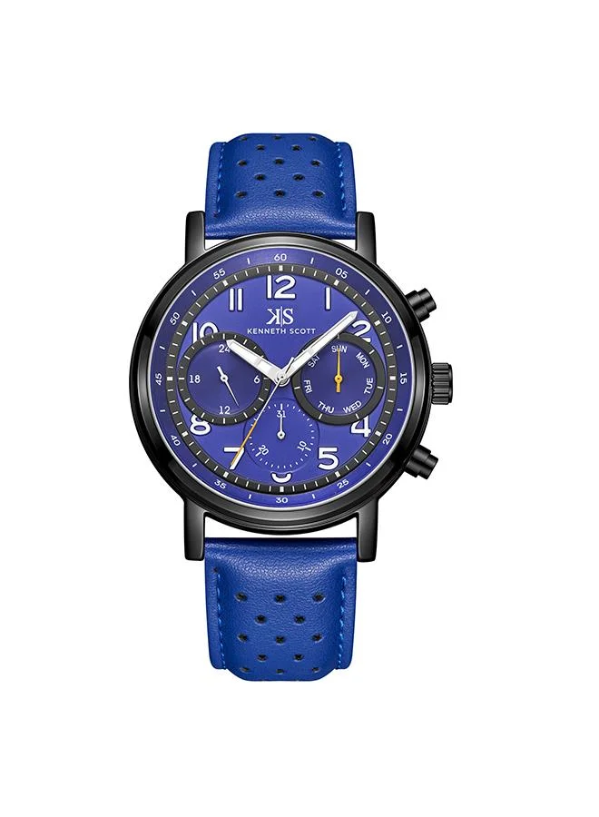 KENNETH SCOTT Kenneth Scott Men's Epson VX9J Movement Watch, Analog Display and Leather Strap - K24119-BLNN, Blue