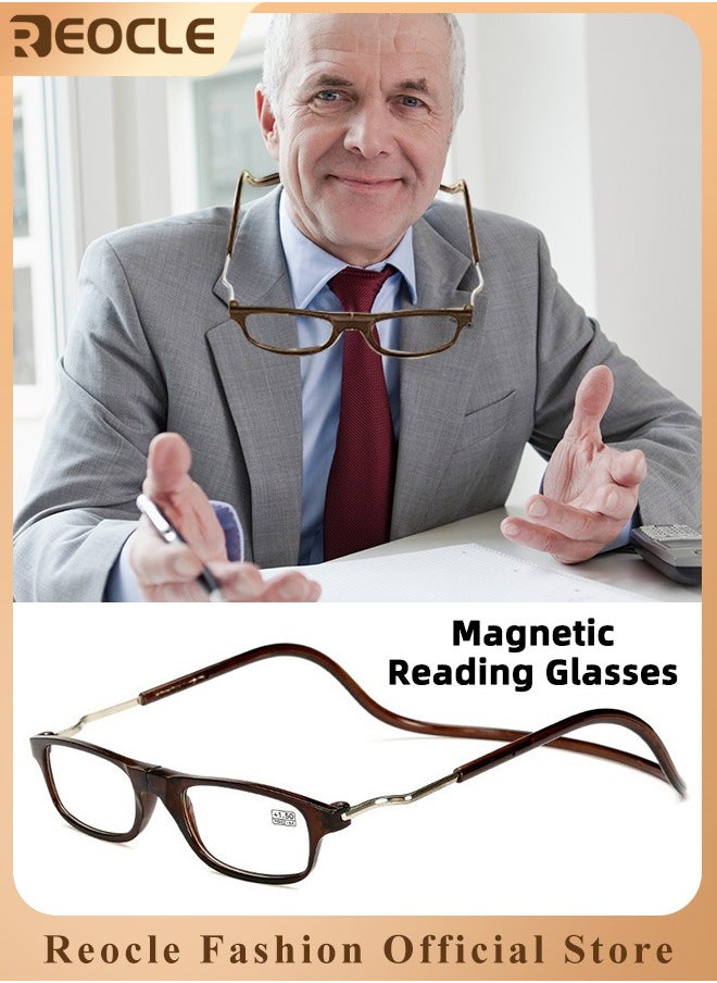 REOCLE - Magnetic Reading Glasses Computer Readers with Replaceable Lens & Adjustable Temples Hanging Neck Presbyopic Glasses for Men Women - Image 1