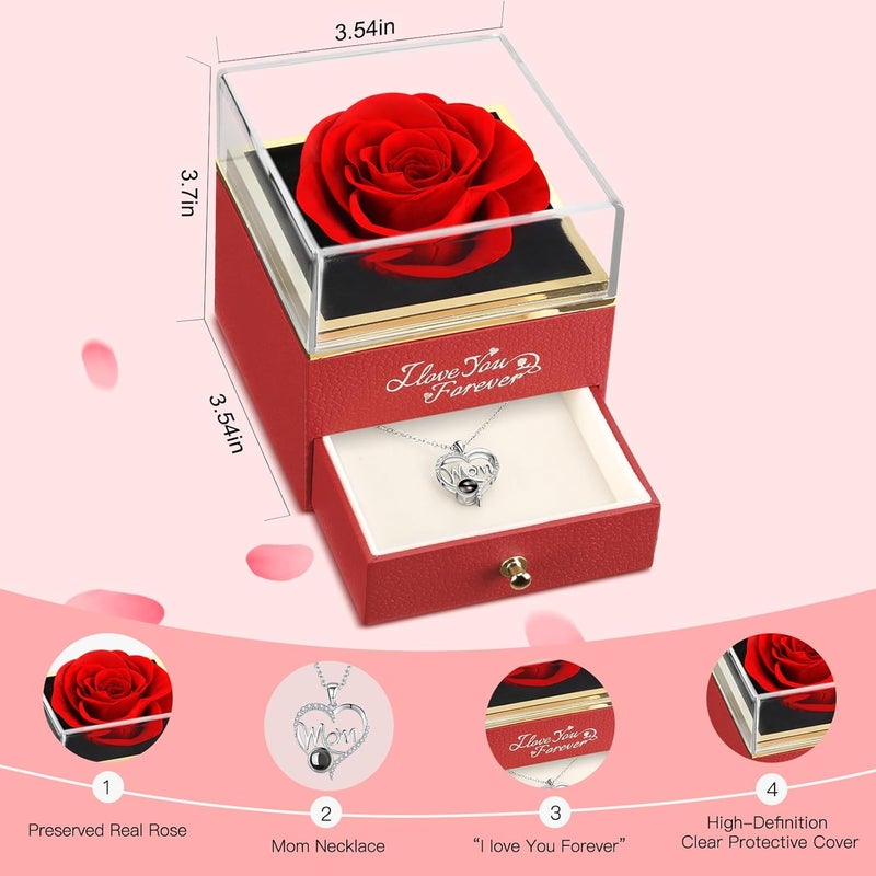 WILDLOVE Preserved Real Red Rose with Mom Necklace - Gifts for Mothers Day, Christmas, Birthday Gifts for Mom - Long Lasting Forever Flowers Best Presents for Moms - Image 2