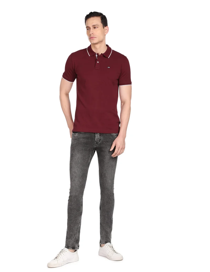Arrow Burgundy Solid Compact Cotton Polo Shirt for Men | Best Price UAE