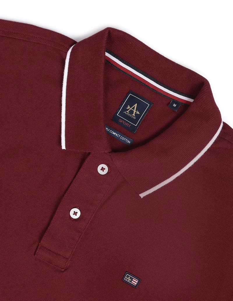 Arrow Burgundy Solid Compact Cotton Polo Shirt for Men | Best Price UAE