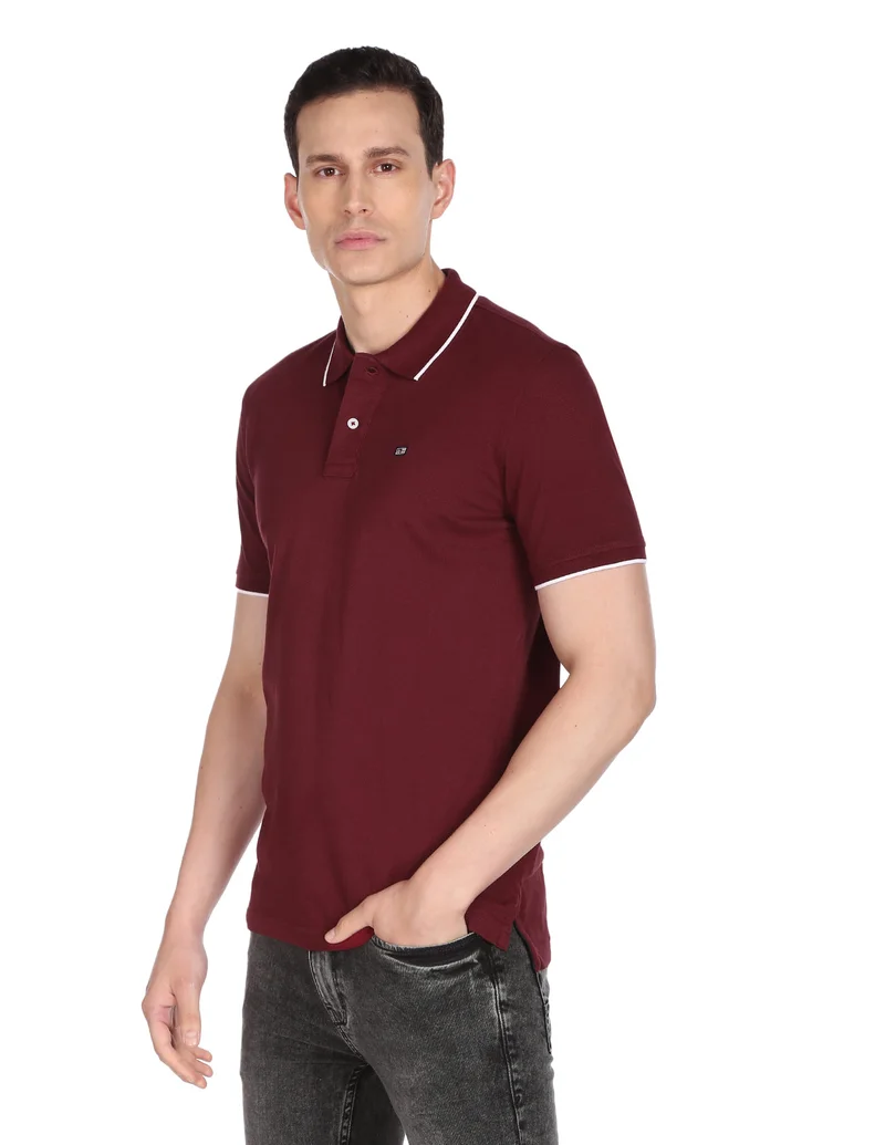 Arrow Burgundy Solid Compact Cotton Polo Shirt for Men | Best Price UAE