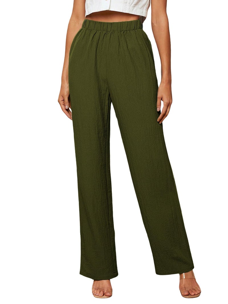 TOPLOT Women’s High-Waisted Trousers | Tailored Wide-Leg Pants | Casual & Formal Wear | Chic and Elegant Look (Women-Trouser-5230-Olive-34) - Image 5