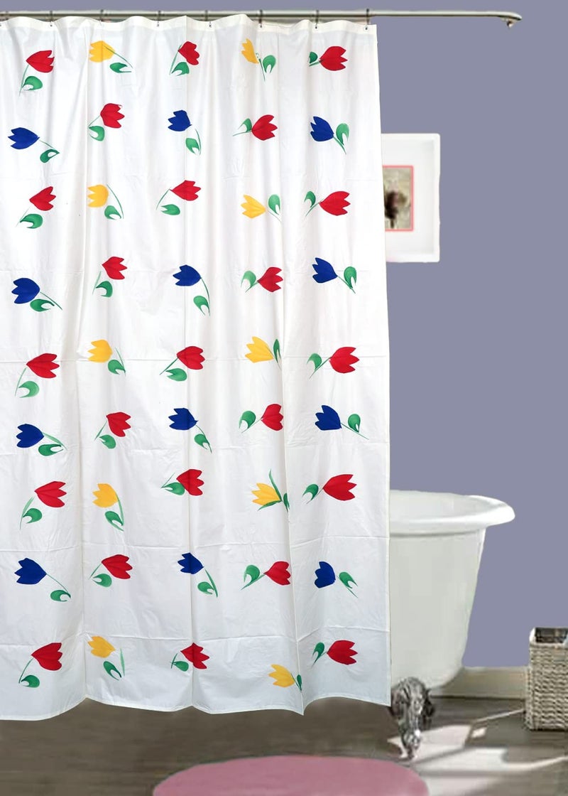 REKARDO PVC Waterproof 7 Feet Shower Curtain with 8 Hook - 54 X 84 Inch - Design Print Shower Curtain | Geometrical Multi Color Shower Curtain (Design 1)