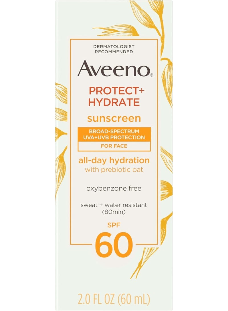 Aveeno Protect + Hydrate Moisturizing Face Sunscreen Lotion With Broad Spectrum Spf 60 & Prebiotic Oat, Weightless & Refreshing Feel, Paraben-free, Oil-free, Oxybenzone-free, 2.0 ounces - Image 1