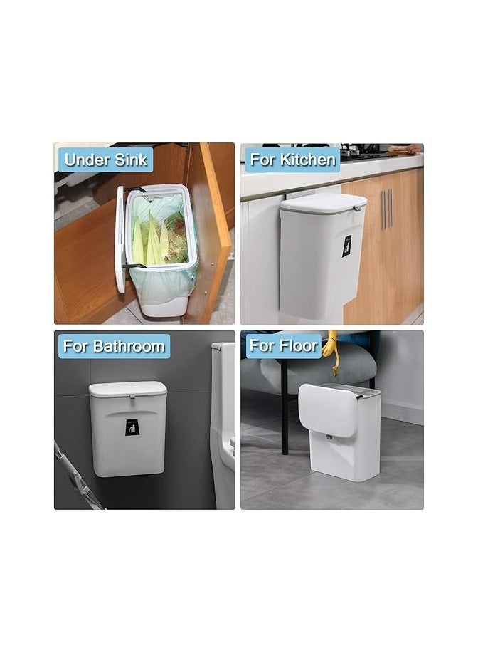 2.4 Gallon Kitchen Compost Bin for Counter Top or Under Sink, Hanging Small Trash Can with Lid for Cupboard/Bathroom/Bedroom/Office/Camping, Mountable Indoor Compost Bucket