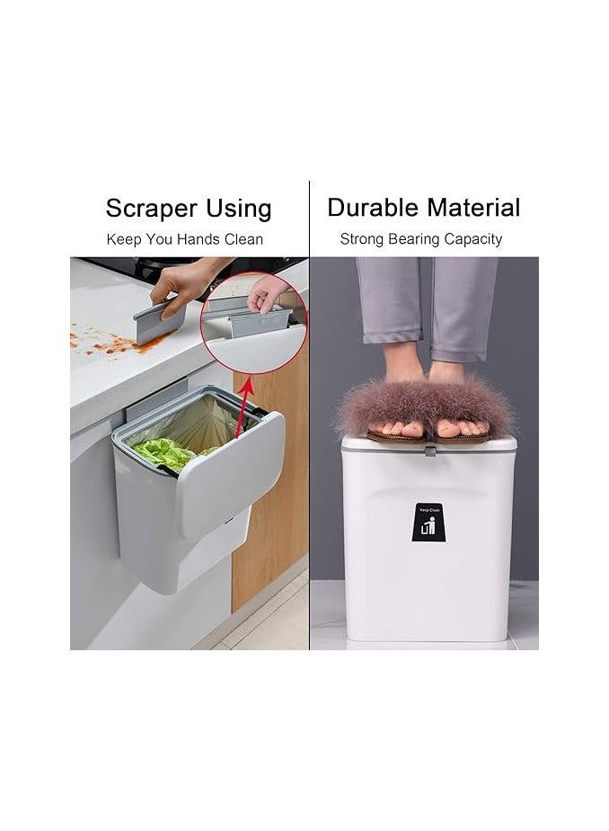 2.4 Gallon Kitchen Compost Bin for Counter Top or Under Sink, Hanging Small Trash Can with Lid for Cupboard/Bathroom/Bedroom/Office/Camping, Mountable Indoor Compost Bucket